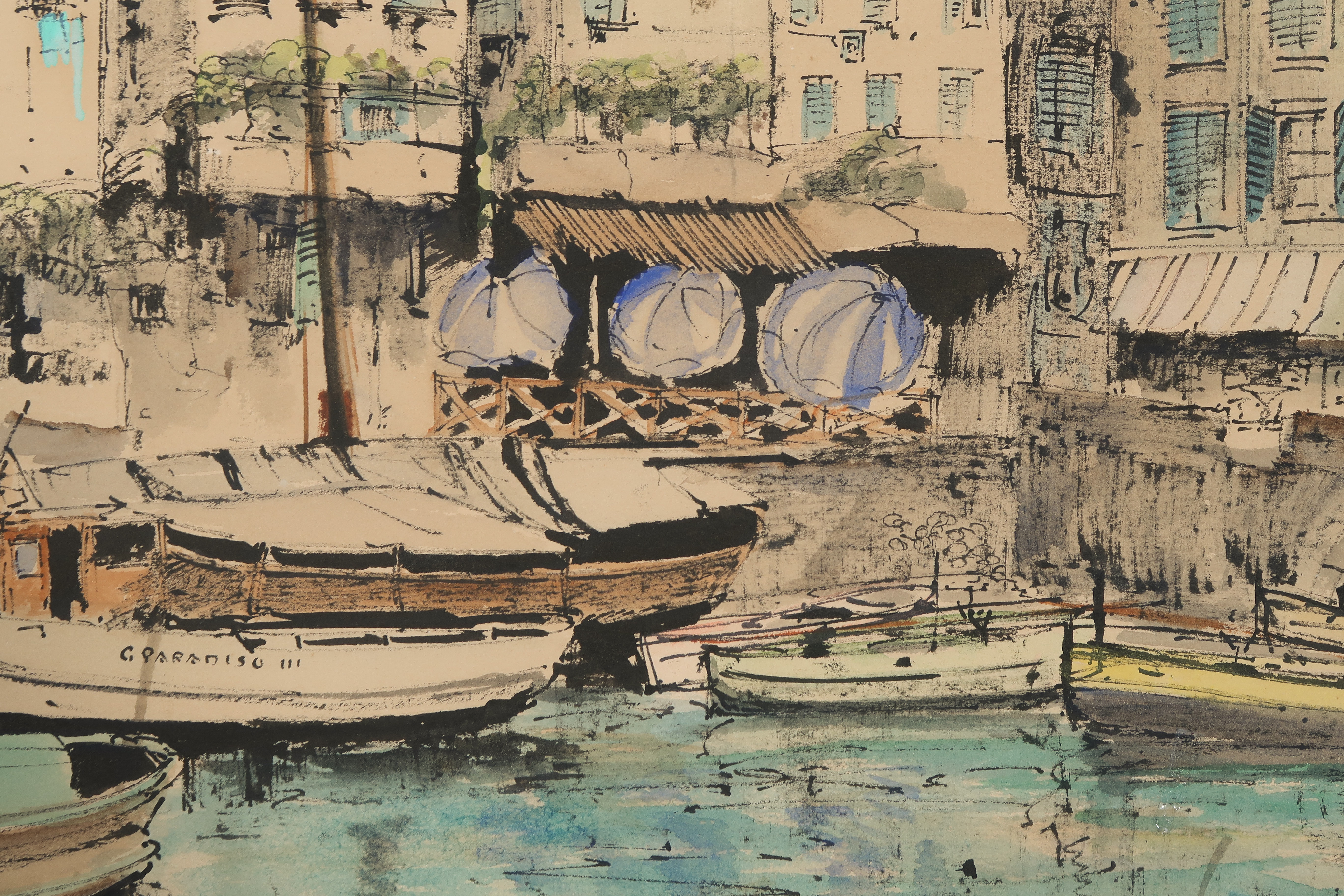 Jan den Hengst - Inkttekening en aquarel, Haven kopen? Bied vanaf 40!