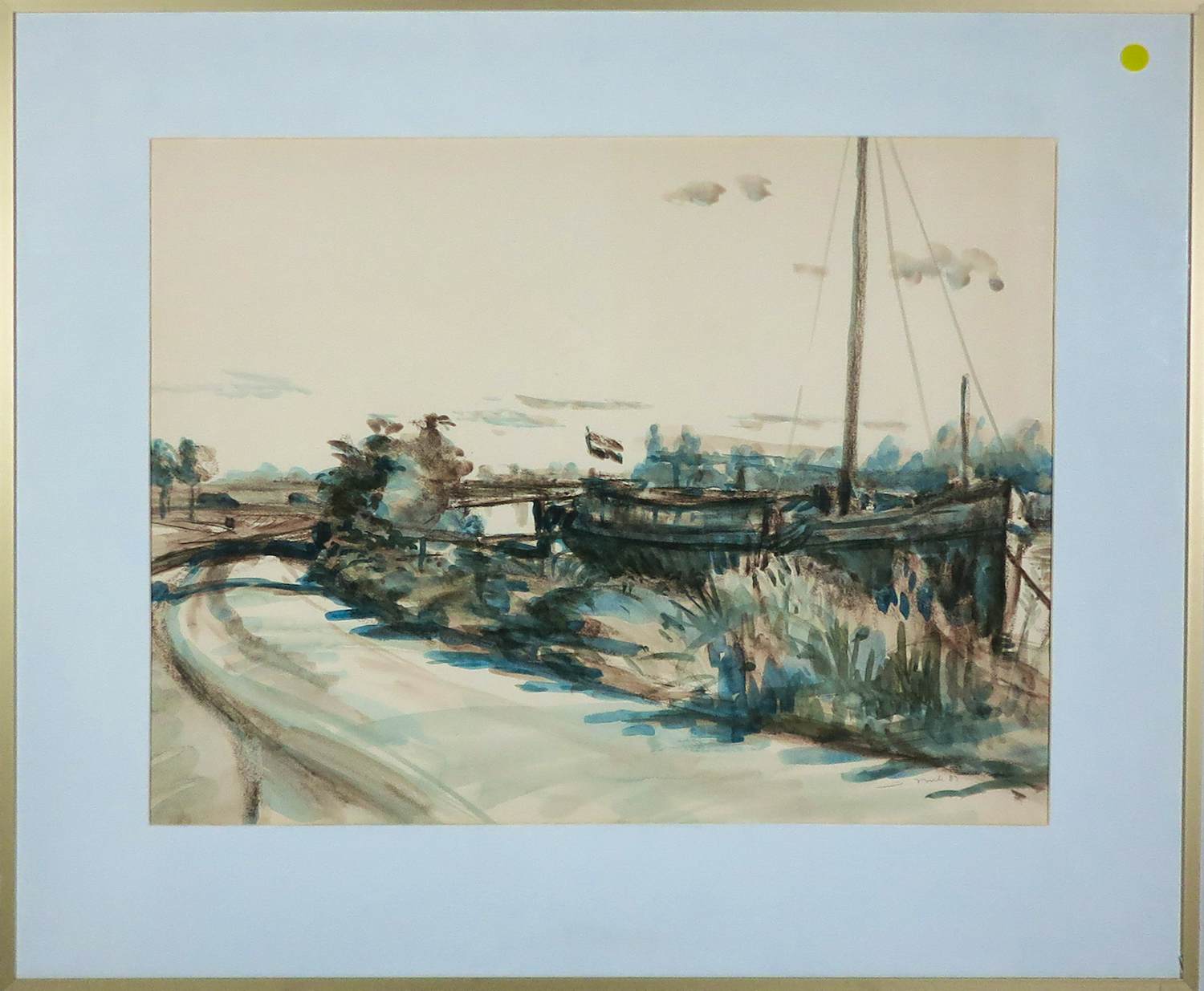 Toon de Haas - Aquarel, Landschap met bootje - Ingelijst kaufen? Bieten Sie von 60!