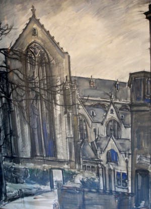 Roeland Koning - Aquarel: Kerk in Gouda - 1954 kopen? Bied vanaf 122!
