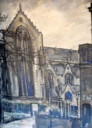 Roeland Koning - Aquarel: Kerk in Gouda - 1954 verkocht voor € 122!