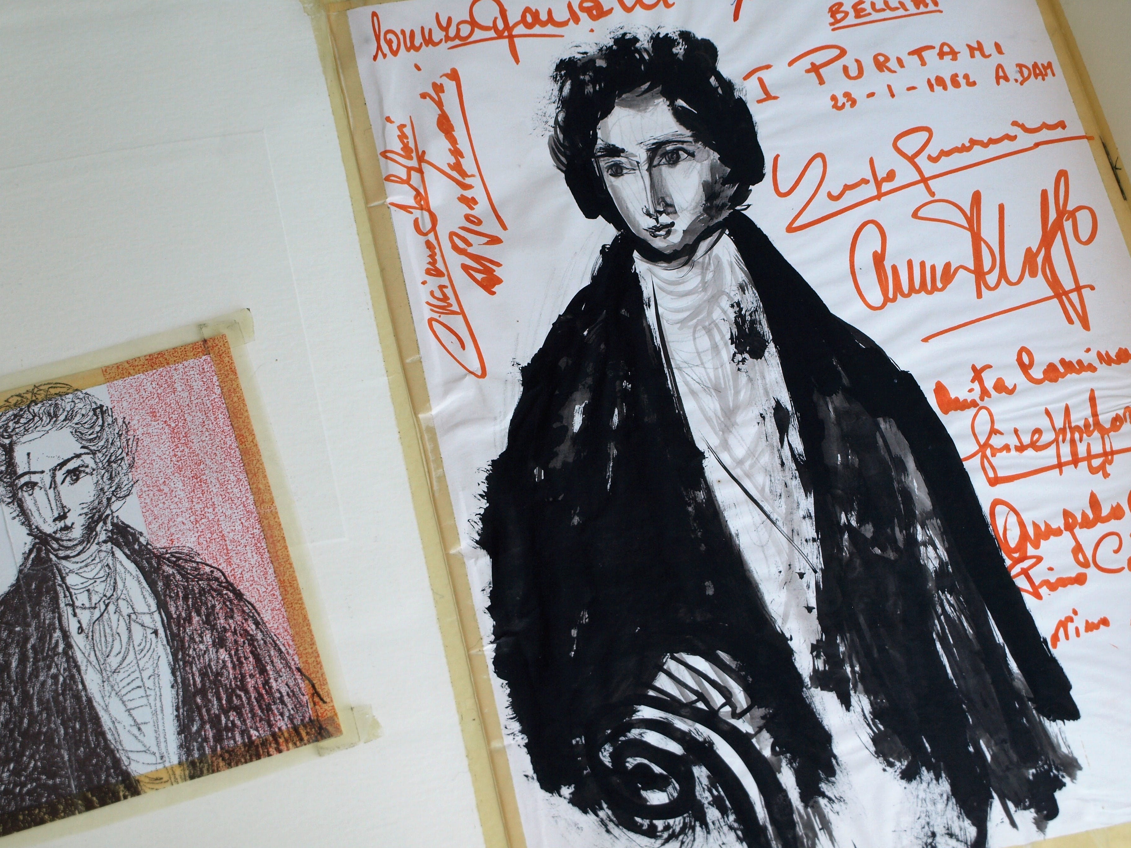 Robert Nix - Tekening + 11 handtekeningen van o.a Opera-diva Anna Moffo – I Puritani, 1962  kopen? Bied vanaf 75!
