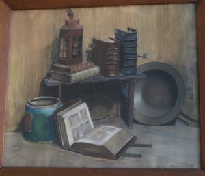 Henriette Breedveld - Pastel, “Stilleven met boeken” – ingelijst & gesigneerd - 1900 kopen? Bied vanaf 10!