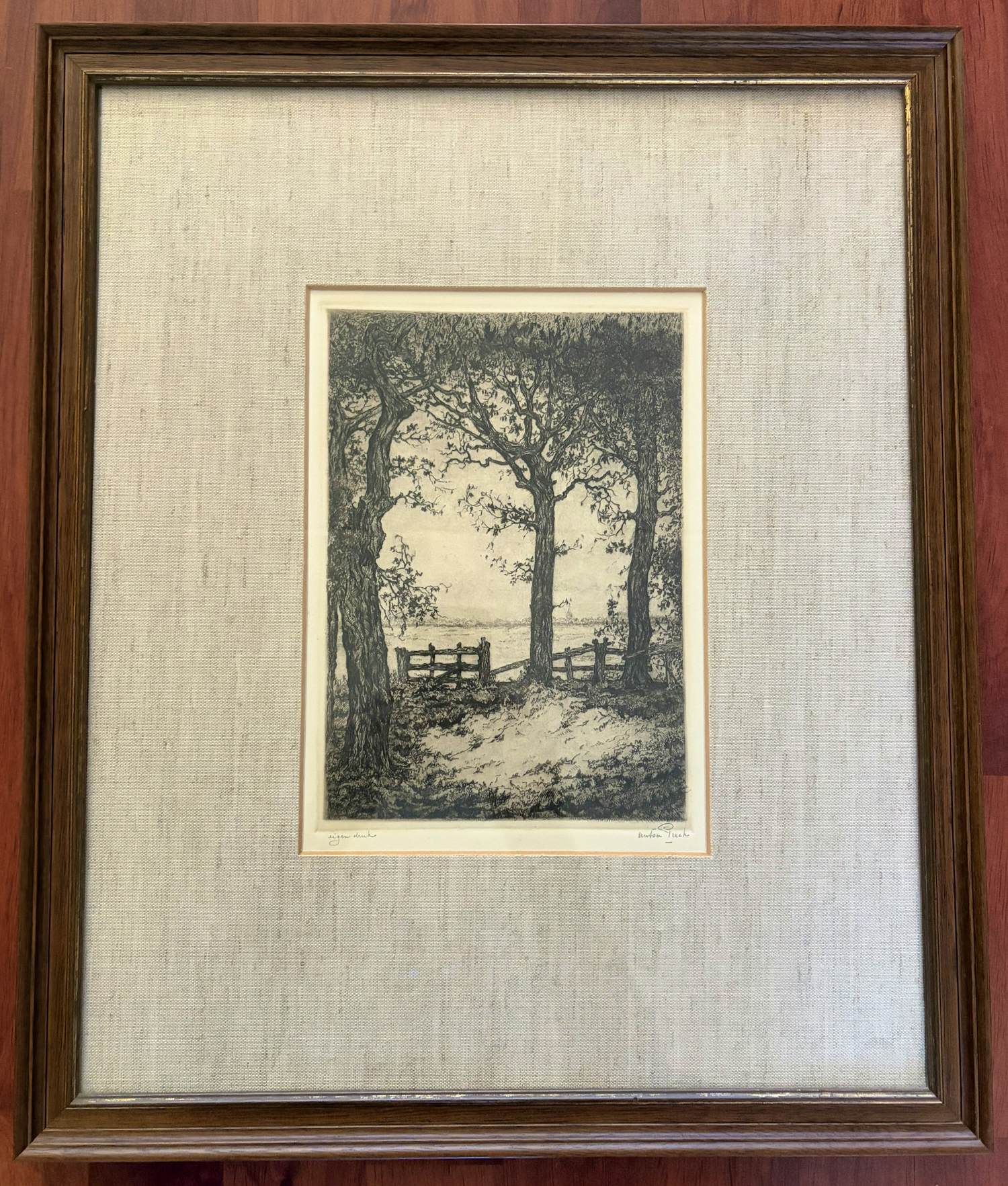 Anton Pieck - Drie bomen, Eigen Druk, Prachtige ets kopen? Bied vanaf 395!