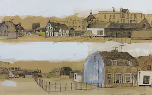 Arien van Waterland - Inkttekening, Noordwijk aan Zee - Ingelijst kopen? Bied vanaf 35!