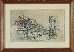 Jan Rijlaarsdam - Inkttekening en aquarel, Stadsgezicht - Ingelijst kopen? Bied vanaf 1!