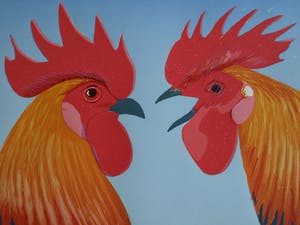 Jurjen Fontein - Zeefdruk , “Kippen” – gesigneerd & ingelijst kopen? Bied vanaf 1!