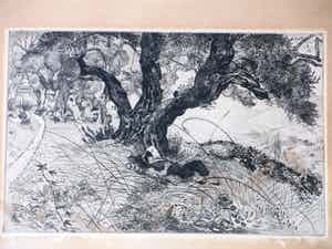 Jaap Luttge - Rustpauze tijdens de olijvenoogst - Ets verkocht voor € 40!