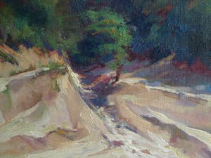 Klaas Pijlman - Olieverf op canvasboard ,”Droge rivier, Italië” - ingelijst – 1983 kopen? Bied vanaf 30!