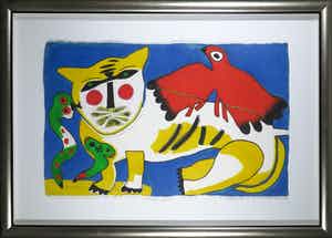 Corneille - Aquagravure op handgeschept papier, Chat jaune - Ingelijst (Zeer groot) verkocht voor € 700!