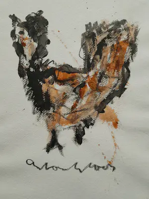 Anton Heyboer - Kip - gemengde techniek - 1995 - 35 x 26 cm - ingelijst kopen? Bied vanaf 125!