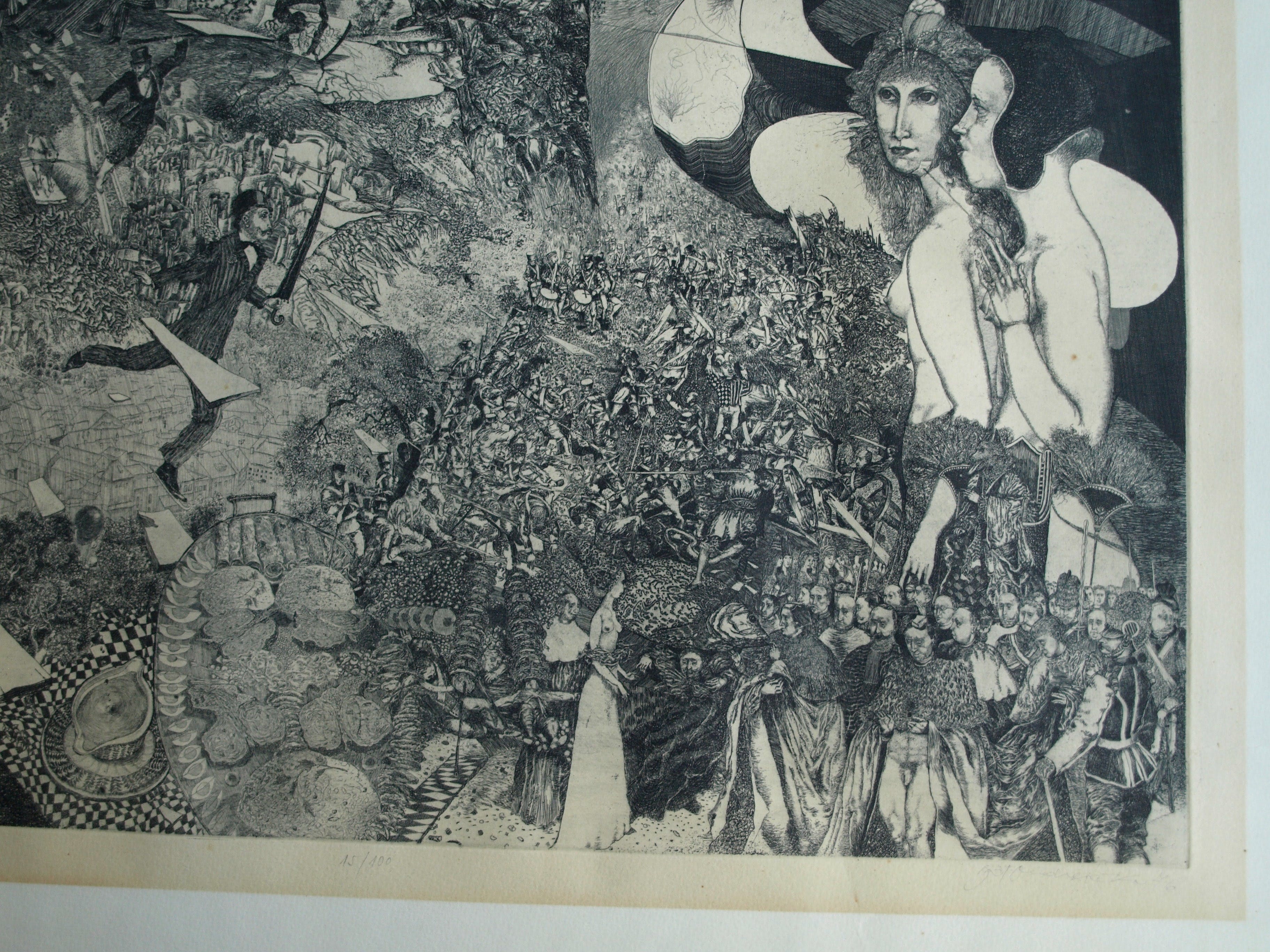 Karol Ondreicka - GROTE ets, “Opstand” – gesigneerd – 1976 – oplage 15 / 100 kopen? Bied vanaf 40!