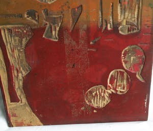 Fon Klement - De 2 dubbelzijdige houten drukblokken van de houtsnede ‘Pioenrozen en appels’ kopen? Bied vanaf 60!