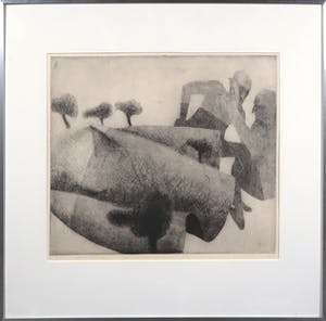 Geert Jan Maring - Ets, Buts in landschap - Ingelijst kopen? Bied vanaf 1!
