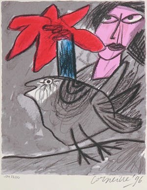 Corneille - Zeefdruk, Femme avec un fleur rouge kopen? Bied vanaf 70!