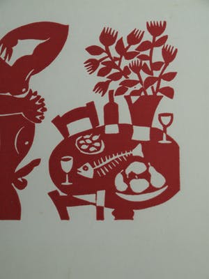 Eddy Varekamp - Sjabloondruk, “Aan tafel” - gesigneerd & ingelijst kopen? Bied vanaf 1!