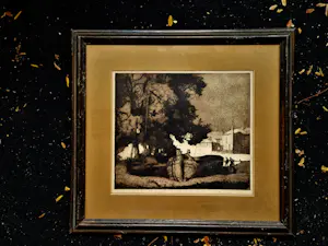 Frank Brangwyn - Fraaie droge naald Ets "Bootwerf bij Brugge" in originele lijst / gesigneerd kopen? Bied vanaf 58!