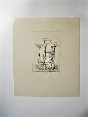 Herman Berserik - Bijzondere droge naald Ets "Tuinsetje" - potloodgesigneerd kopen? Bied vanaf 48!