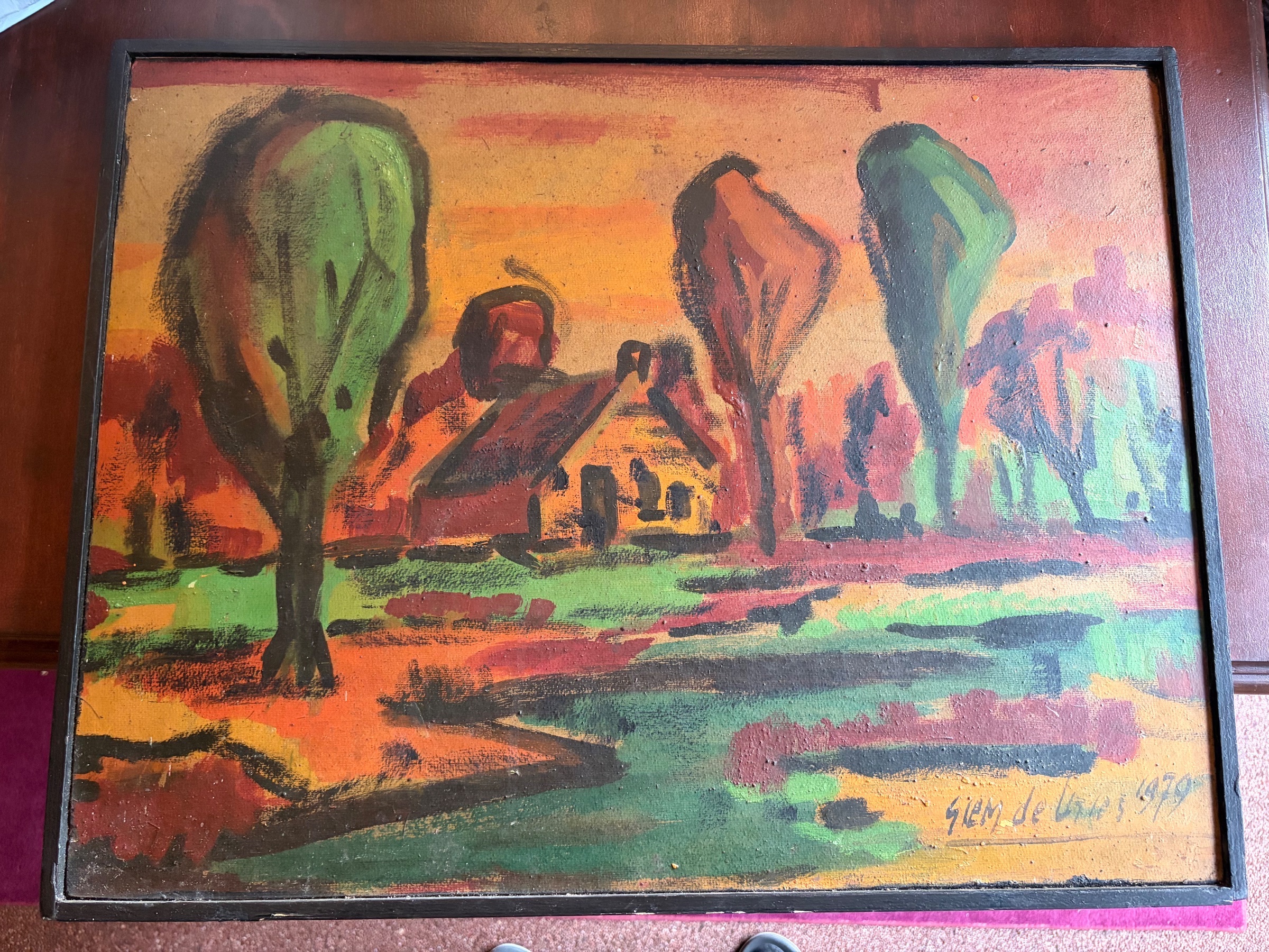 Siem de Vries - Expressionistisc Landschap met Boerderij (1979 kopen? Bied vanaf 75!