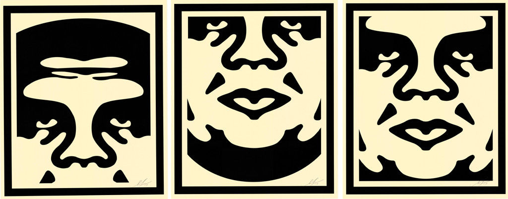 Shepard Fairey - Obey - Three faces - cream verkocht voor € 85!