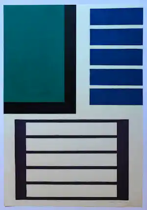 Adine Engelman - Geometrisch abstracte compositie. Monotype. verkauft für € 110!