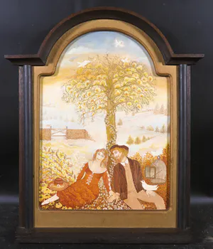 Josche Roverts - Olieverf op paneel, Liefdespaar in landschap (met duiven) - Ingelijst kopen? Bied vanaf 70!
