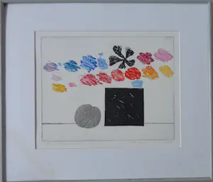 Harrie Gerritz - STILLEVEN MET ZWART VIERKANT / KLEURETS / 56x64cm / KADER / SIG kopen? Bied vanaf 25!