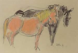 Margot Hudig-Heldring - Pastelkrijt, Twee paarden - Ingelijst kopen? Bied vanaf 20!