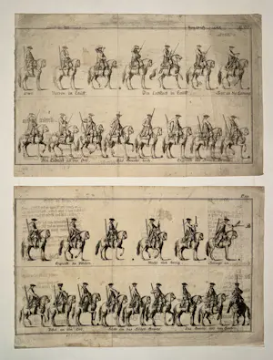 Johan Carl Krauss - Khevenhüller – Exercitium zu Pferd und zu Fuß, 2 kopergravures kaufen? Bieten Sie von 25!