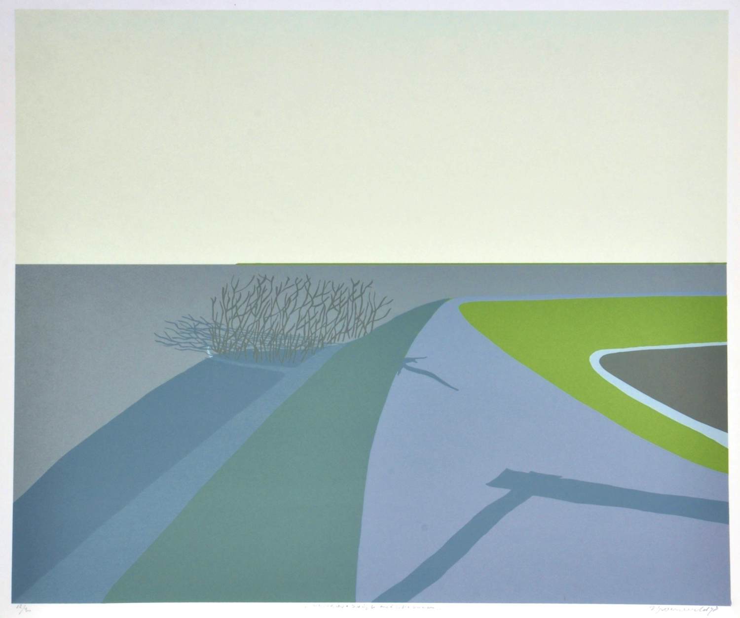 Doris Groeneveld - Westfries landschap met schaduwen - Zeefdruk - Ges. - 55x65 cm - 1978 kopen? Bied vanaf 50!