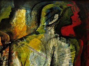 Frits van Eeden - Magnifiek expressionistisch Olieverf "Ontmoeting" gesigneerd kopen? Bied vanaf 10!