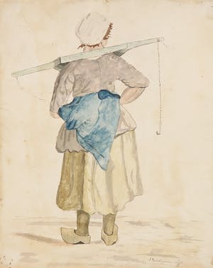 Jacques Gabriel Huquier - Gravure, La ville de Genève + J. van Wijngaarden - Aquarel, Boerenvrouw kopen? Bied vanaf 1!