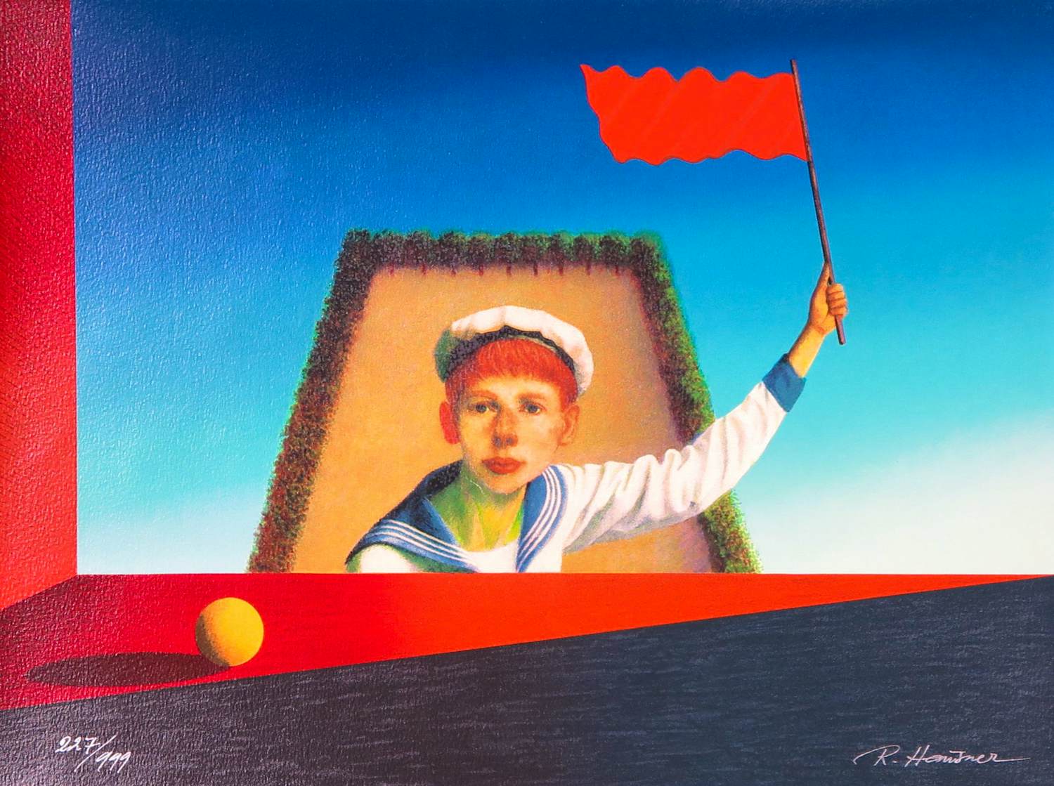 Rudolf Hausner - Zeefdruk, Bij het raam naar binnen kijkend verkocht voor € 80!