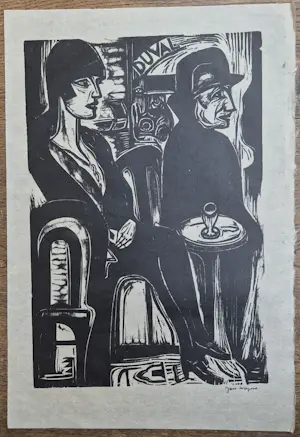 Jan Wiegers - Café Duval - houtsnede op japans papier kopen? Bied vanaf 135!
