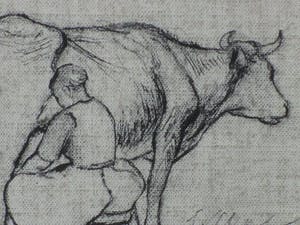 Alphonse Stengelin - Koemelkende boerin - Tekening kopen? Bied vanaf 50!