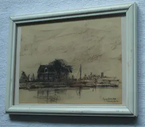 Poppe Damave - Ingelijste pasteltekening , Schalkwijk, Haarlem kopen? Bied vanaf 1!