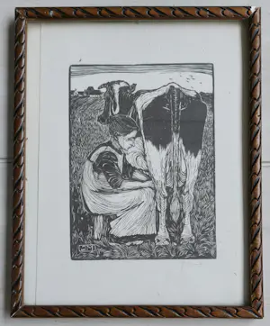 Jan Mankes - Koe Melkster houtsnede kopen? Bied vanaf 300!