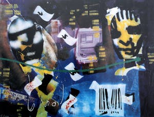 Herman Brood - ingelijste zeefdruk: financial times (nette lijst!) kopen? Bied vanaf 250!