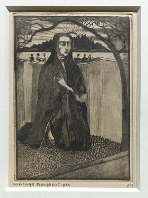 Lodewijk Schelfhout - Femme au tombeau, droge naald ets (1e staat, netjes ingelijst) kopen? Bied vanaf 85!
