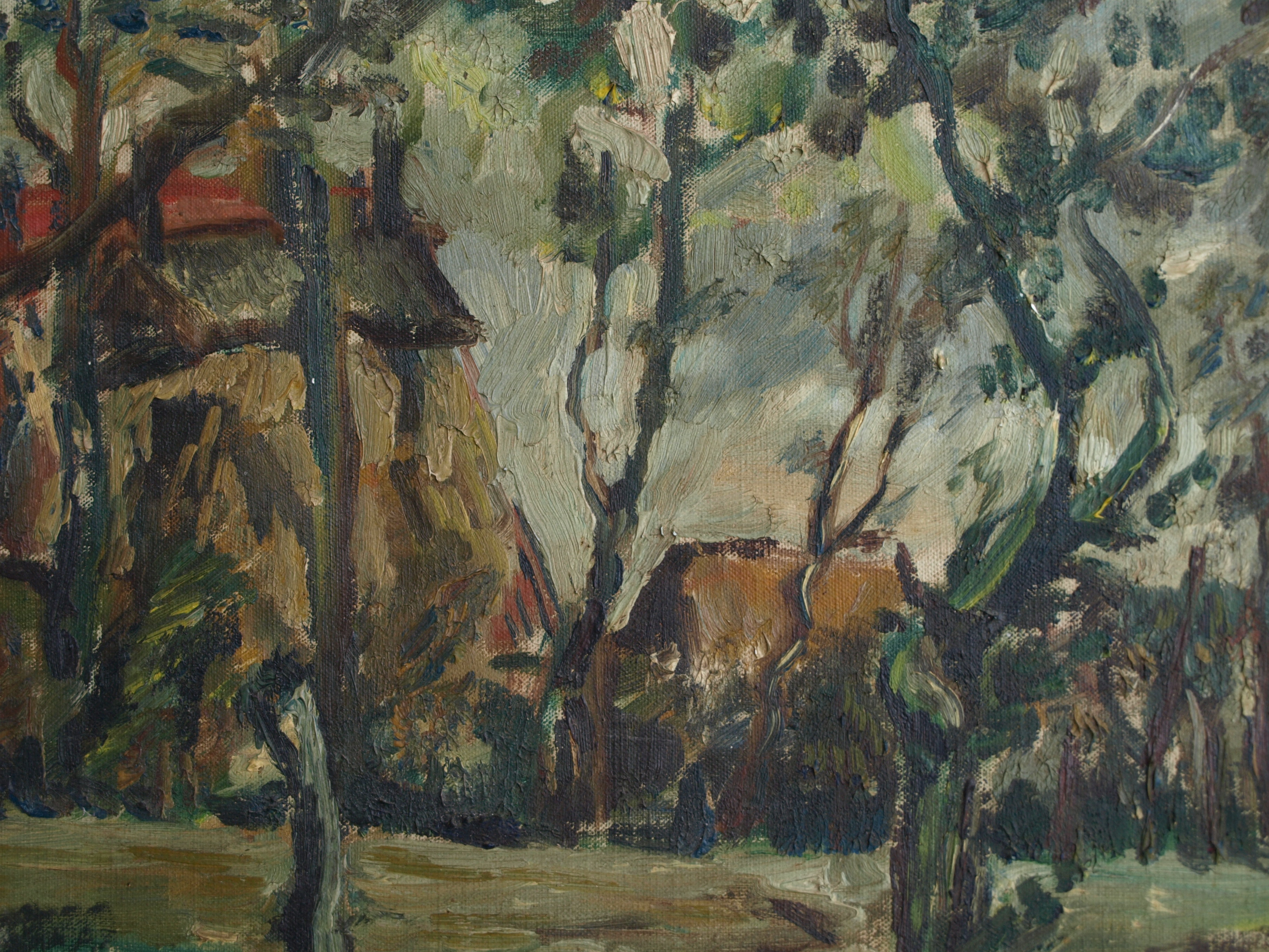 Niet of onleesbaar gesigneerd - Olieverf op doek , Boerderij – ingelijst  kopen? Bied vanaf 1!