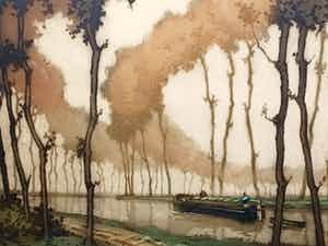 Roger Hebbelinck - Vrachtscheepje in kanaal. verkocht voor € 49!