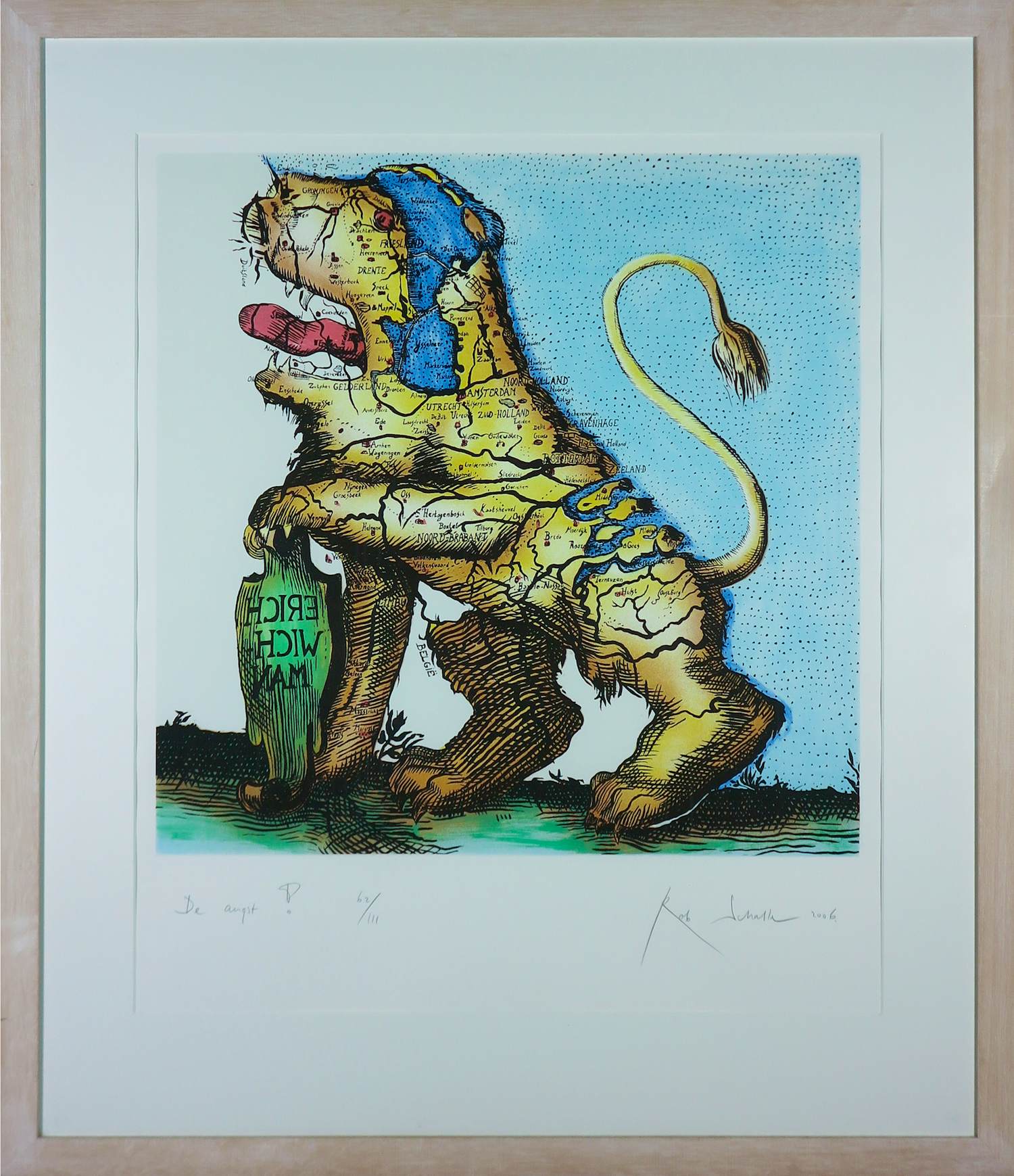 Rob Scholte - Zeefdruk, De angst! - Ingelijst (Zeer groot, zware mooie lijst) kopen? Bied vanaf 90!