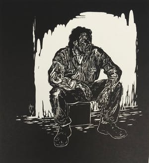 Stijn Peeters - Linosnede - 2006 - 'De zittende man' - 15/20 kopen? Bied vanaf 55!