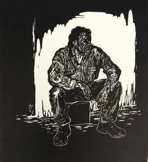 Stijn Peeters - Linosnede - 2006 - 'De zittende man' - 15/20 verkocht voor € 55!