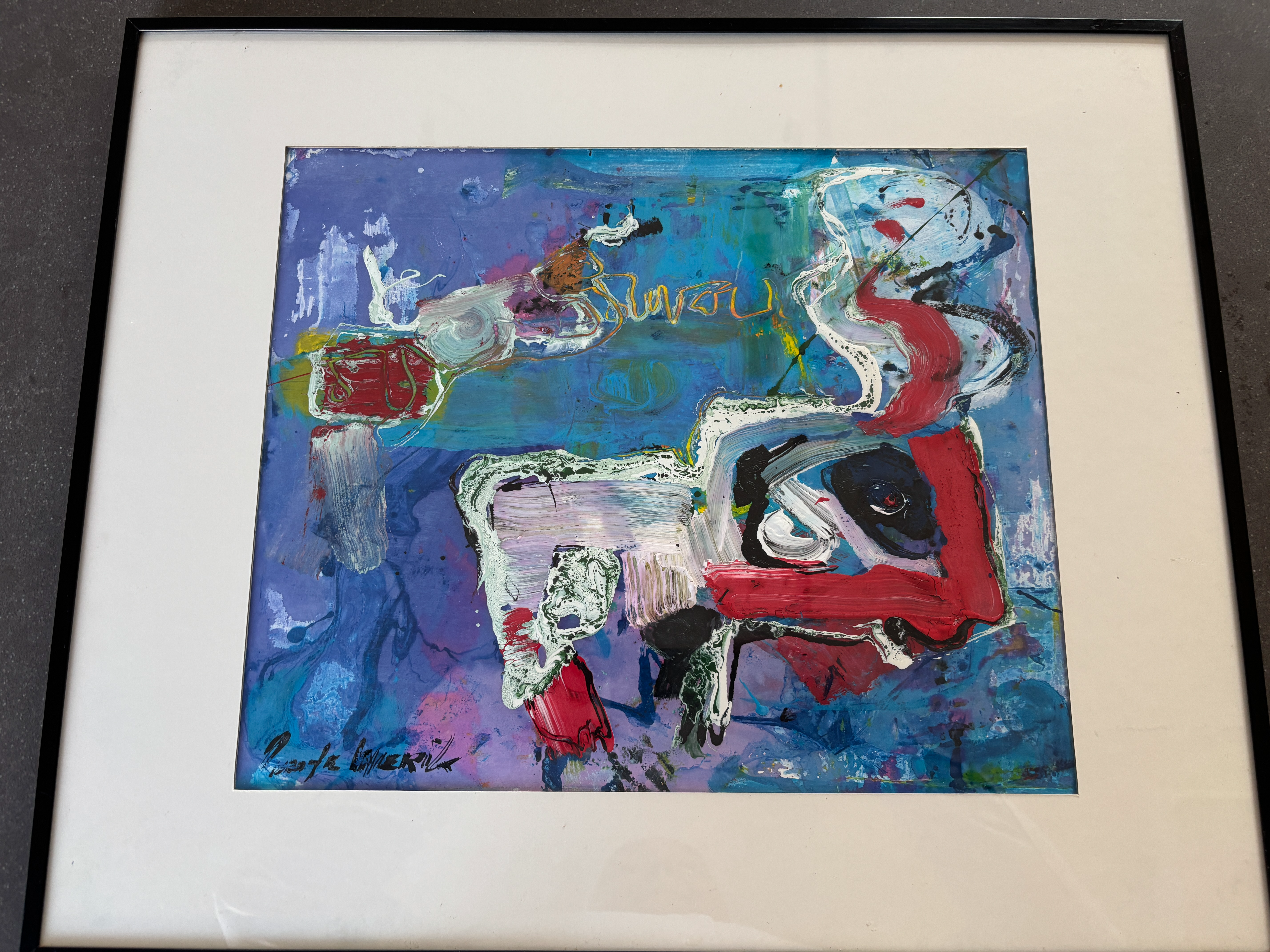Jan te Wierik - ingelijst en ophangklaar diepblauw schilderij met abstracte figuren kopen? Bied vanaf 499!
