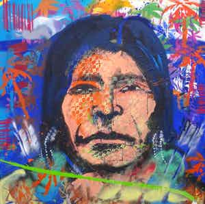 Espen Hagen - Schilderij Acrylverf op doek DE INDIAAN Handgesigneerd!! GROOT!! verkocht voor € 425!