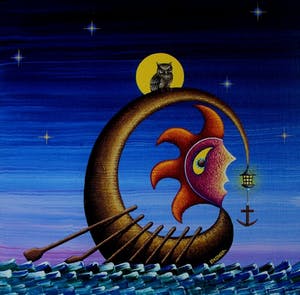 Dadara - Zeefdruk: Owl Boat kopen? Bied vanaf 125!