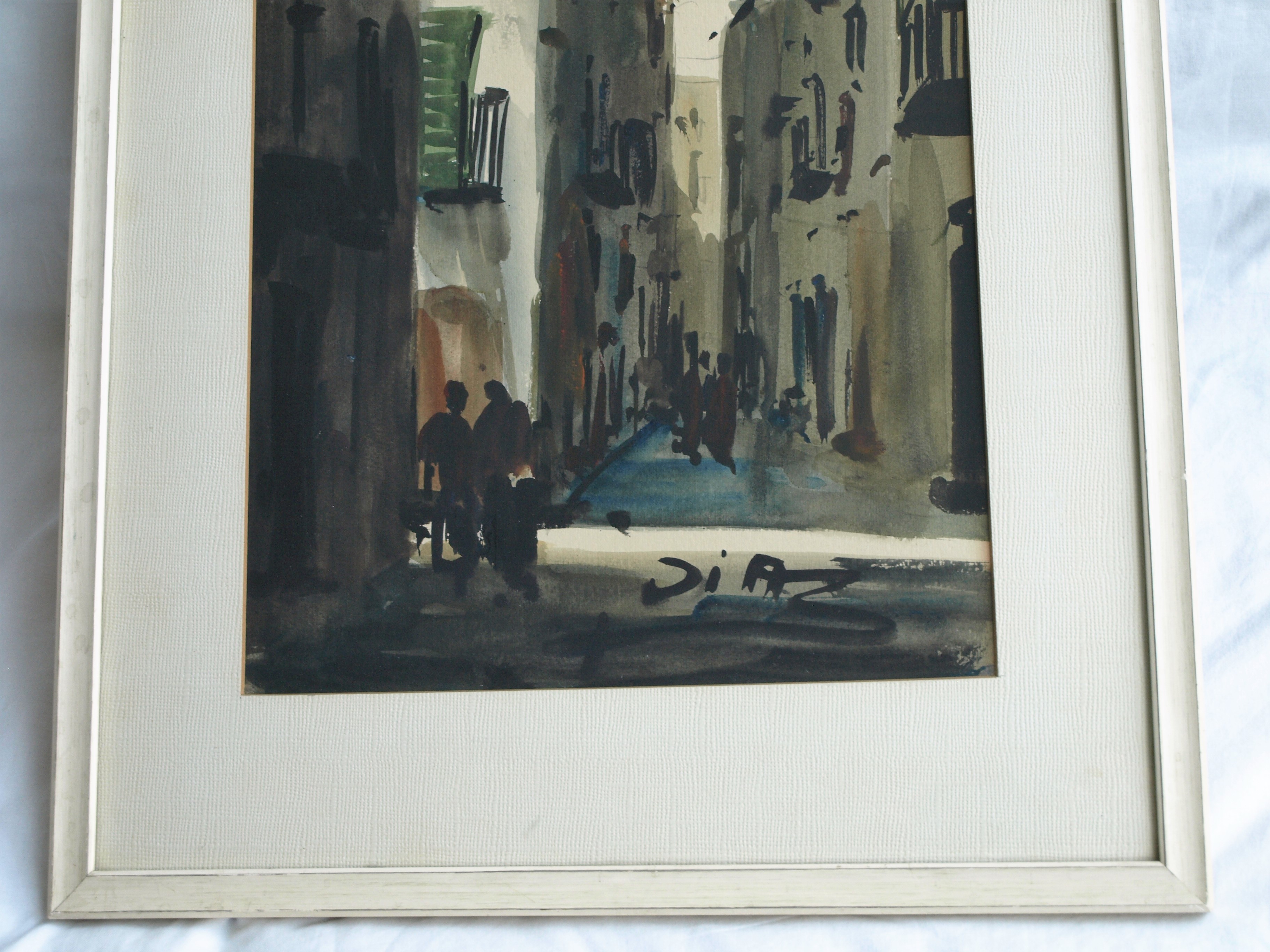 Niet of onleesbaar gesigneerd - Europese School - Aquarel – Straatje – gesigneerd & ingelijst  kopen? Bied vanaf 1!