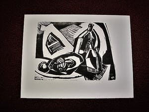 Wim Motz - Lithografie "Haven Rotterdam met tanker" en unica (8ex) Houtsnede "stilleven" kopen? Bied vanaf 45!