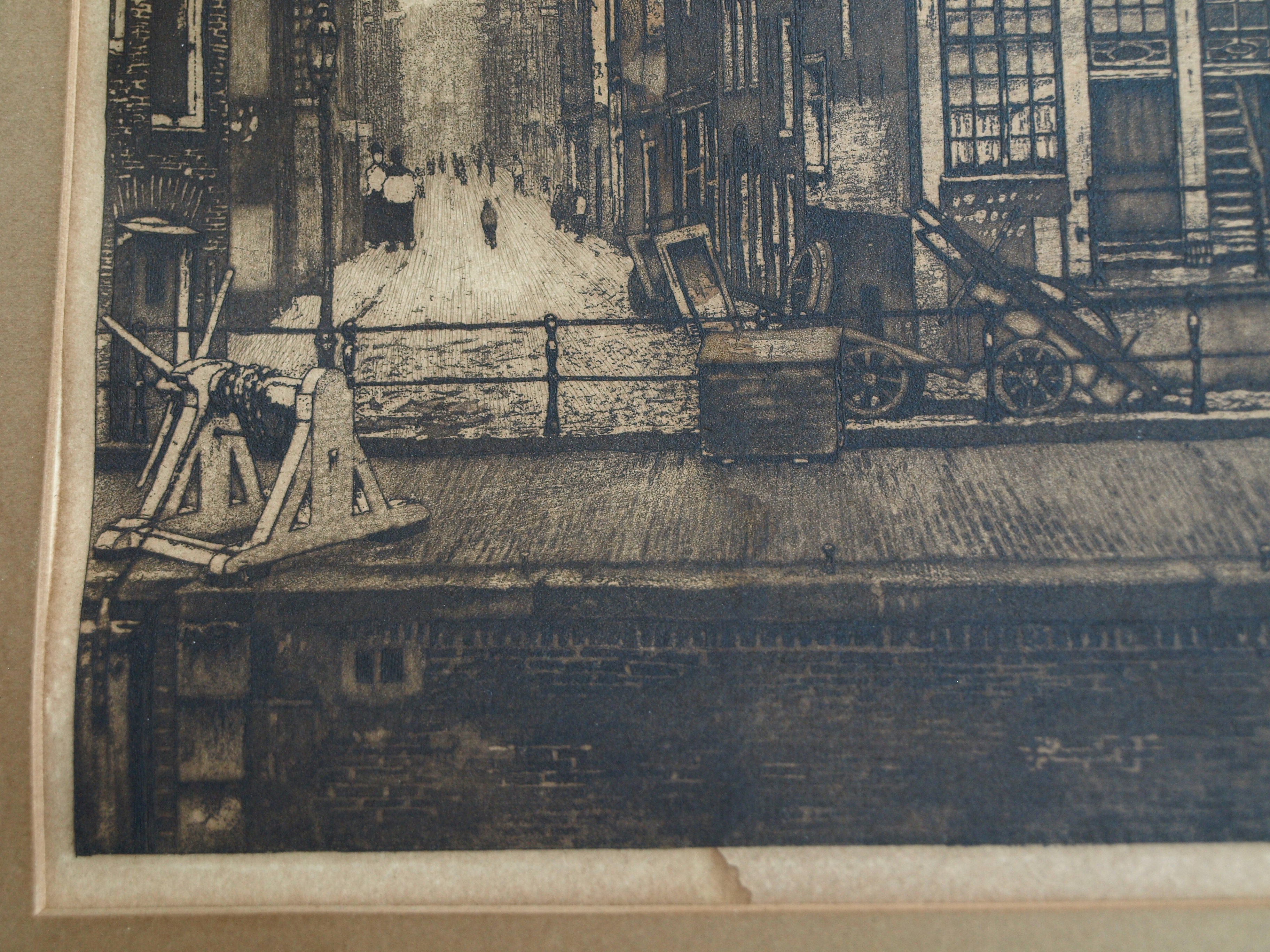 Cornelis Brandenburg - Ets, Gracht in Amsterdam – gesigneerd en ingelijst  kopen? Bied vanaf 1!