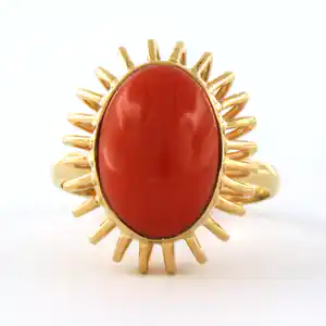 18k geel gouden ring bezet met een koraal - ringmaat 18.25(57) verkocht voor € 260!